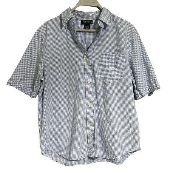 Lauren Ralph Lauren baby blue gingham button down shirt large - Picture 1 of 9